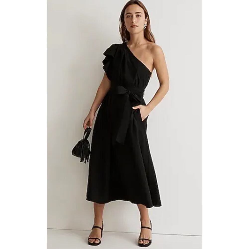 Madewell Ruffled One-Shoulder Midi Dress Black NWOT 0